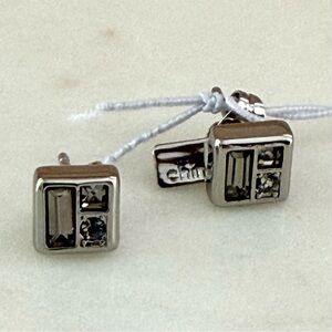 Coach Platinum Tone Geometric Crystal Stud Earrings | New with Dust Bag